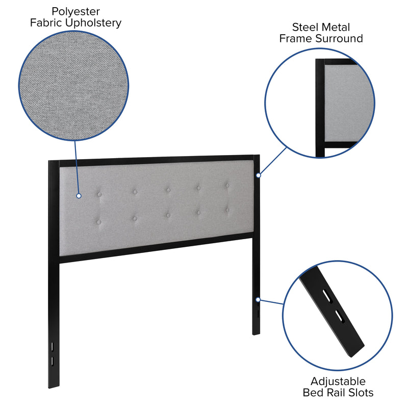Camden Upholstered Button Tufted Headboard With Metal Frame and Adjustable Rail Slots