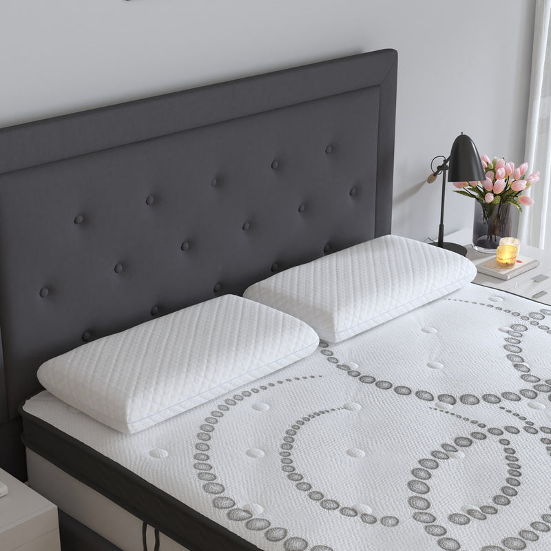 Queen Size Ventilated Memory Foam Bed Pillow - Cool Gel Infused Memory Foam Pillow for Sleeping