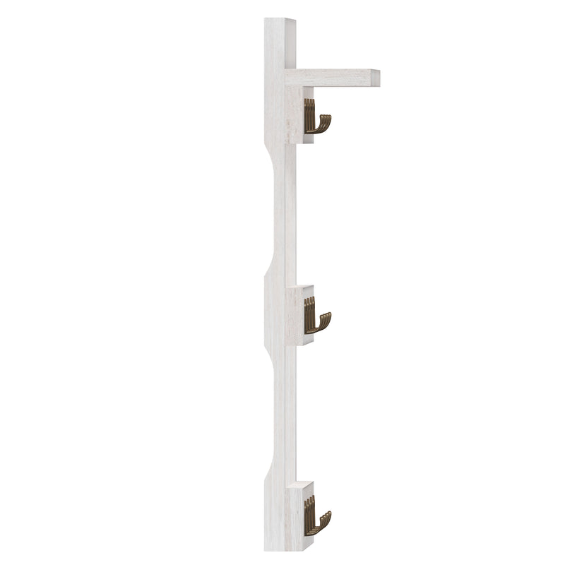 Steeley Wooden Wall Mount 12 Cup Mug Rack Organizer with Upper Storage Shelf and Metal Hanging Hooks with No Assembly Required,  Whitewashed
