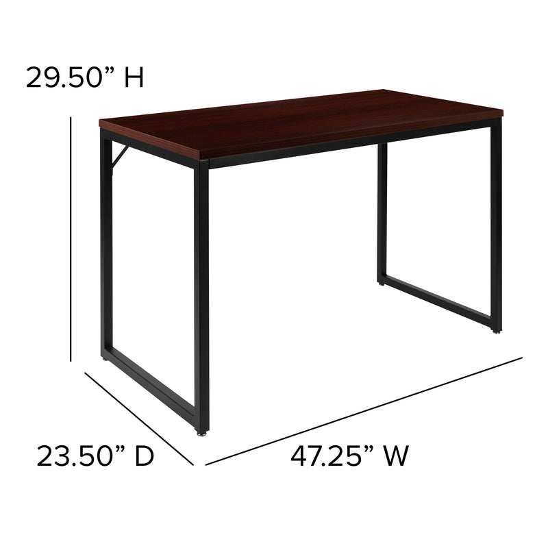 Berlin 47 Inch Computer Desk with Wood Grain Finish & Open Metal Frame