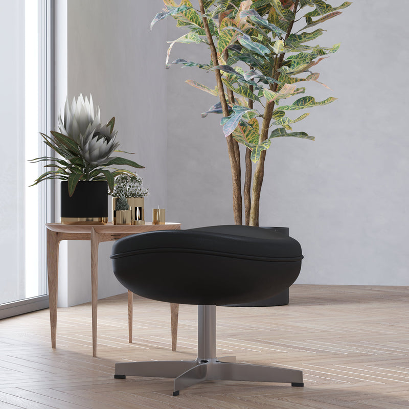 Olwen Saddle Wing Ottoman Modern Faux Leather Footrest with Chrome Base