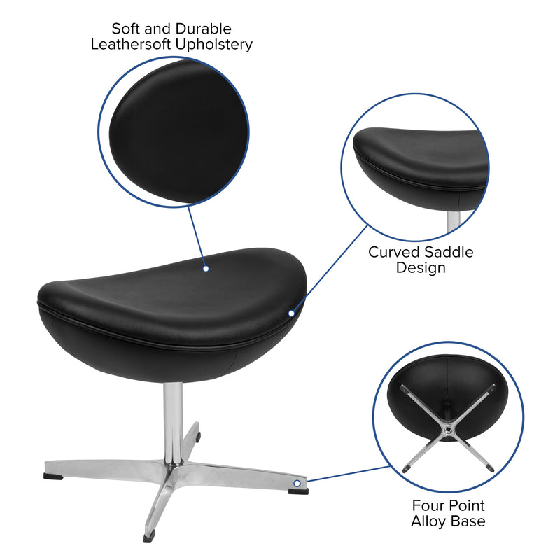 Olwen Saddle Wing Ottoman Modern Faux Leather Footrest with Chrome Base