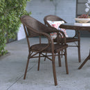 Kailua Cocoa Brown Wicker Rattan Patio Chair With Curved Back And Aluminum Bamboo Frame