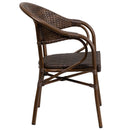 Kailua Cocoa Brown Wicker Rattan Patio Chair With Curved Back And Aluminum Bamboo Frame