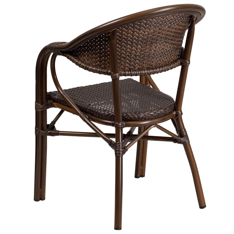 Kailua Cocoa Brown Wicker Rattan Patio Chair With Curved Back And Aluminum Bamboo Frame