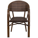Kailua Cocoa Brown Wicker Rattan Patio Chair With Curved Back And Aluminum Bamboo Frame
