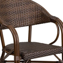 Kailua Cocoa Brown Wicker Rattan Patio Chair With Curved Back And Aluminum Bamboo Frame