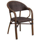 Kailua Dark Brown Wicker Rattan Patio Chair With Curved Back And Red Aluminum Bamboo Frame