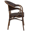 Kailua Dark Brown Wicker Rattan Patio Chair With Curved Back And Red Aluminum Bamboo Frame