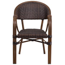 Kailua Dark Brown Wicker Rattan Patio Chair With Curved Back And Red Aluminum Bamboo Frame