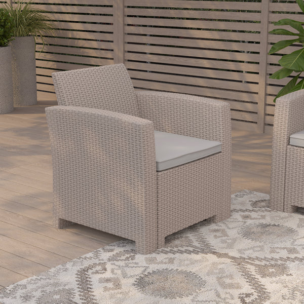 Malmok Outdoor Furniture Resin Chair Light Gray Faux Rattan Wicker Pattern Patio Chair With All-Weather Beige Cushion