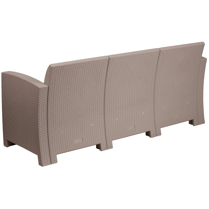 Malmok Outdoor Furniture Resin Sofa Light Gray Faux Rattan Wicker Pattern Patio 3-Seat Sofa With All-Weather Beige Cushions