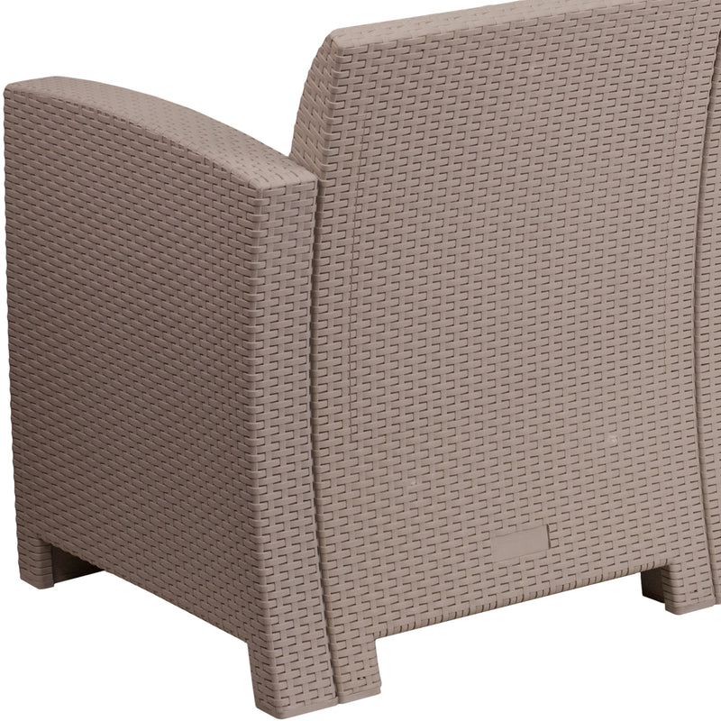 Malmok Outdoor Furniture Resin Sofa Light Gray Faux Rattan Wicker Pattern Patio 3-Seat Sofa With All-Weather Beige Cushions