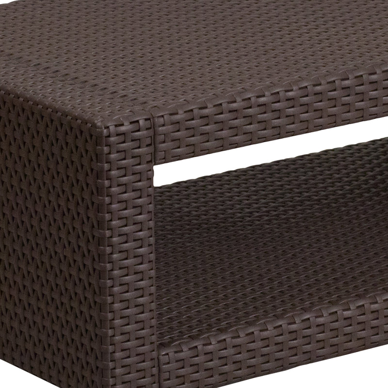 Malmok Outdoor Furniture Coffee Table Chocolate Brown Faux Rattan Wicker Pattern All-Weather Patio Coffee Table With Shelving