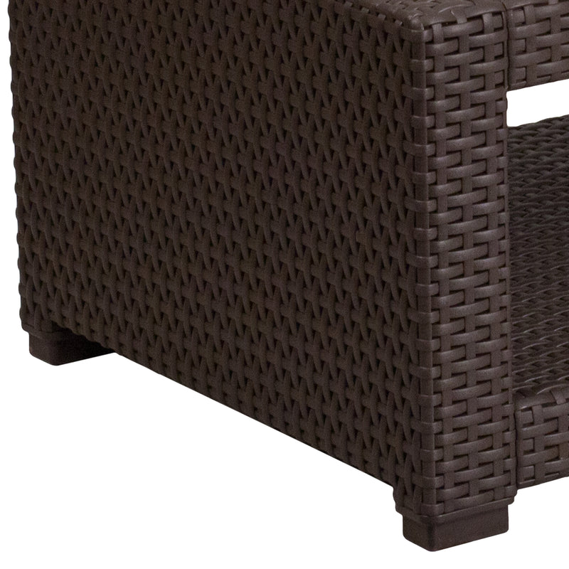 Malmok Outdoor Furniture Coffee Table Chocolate Brown Faux Rattan Wicker Pattern All-Weather Patio Coffee Table With Shelving