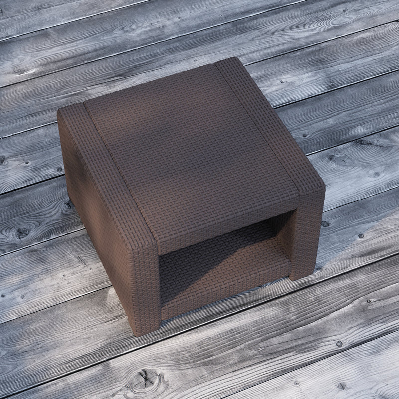 Malmok Outdoor Furniture Side Table Chocolate Brown Faux Rattan Wicker Pattern All-Weather Patio Side Table With Shelving