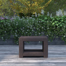 Malmok Outdoor Furniture Side Table Chocolate Brown Faux Rattan Wicker Pattern All-Weather Patio Side Table With Shelving