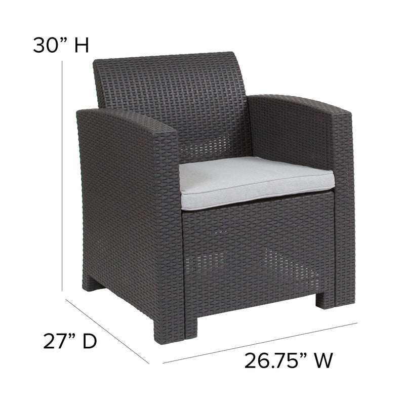 Malmok Outdoor Furniture Resin Chair Dark Gray Faux Rattan Wicker Pattern Patio Chair With All-Weather Beige Cushion