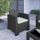 Malmok Outdoor Furniture Resin Chair Dark Gray Faux Rattan Wicker Pattern Patio Chair With All-Weather Beige Cushion