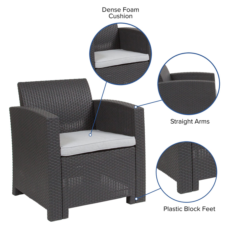 Malmok Outdoor Furniture Resin Chair Dark Gray Faux Rattan Wicker Pattern Patio Chair With All-Weather Beige Cushion