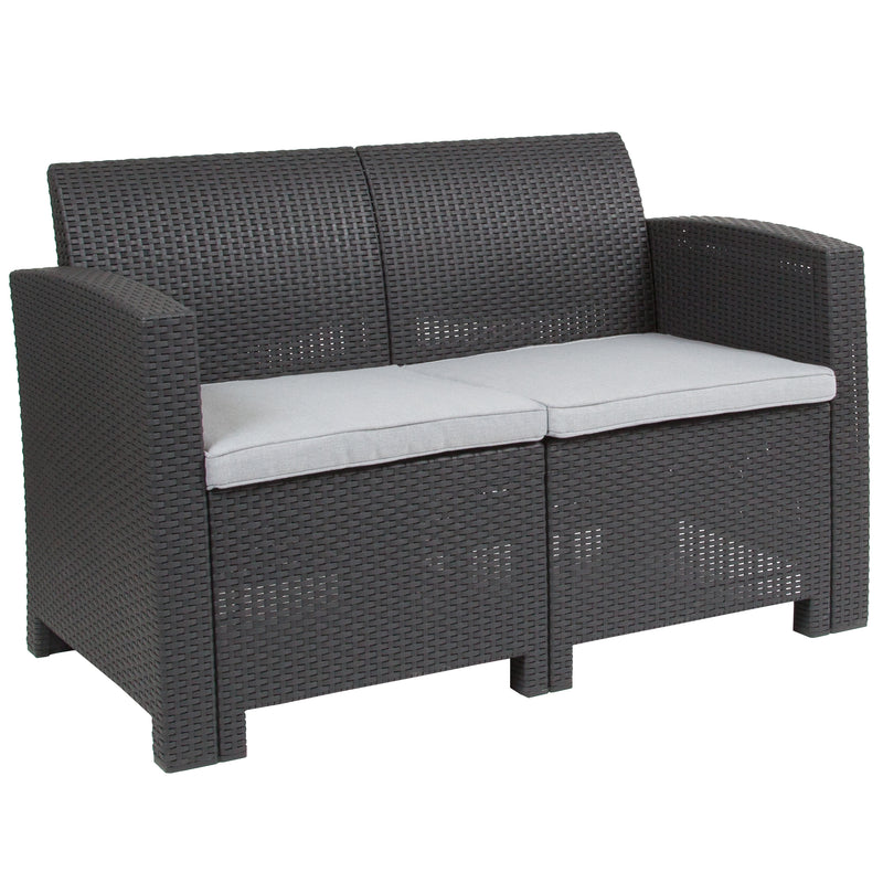 Malmok Outdoor Furniture Resin Loveseat Dark Gray Faux Rattan Wicker Pattern 2-Seat Loveseat With All-Weather Beige Cushions