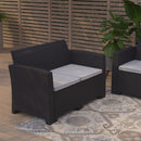 Malmok Outdoor Furniture Resin Loveseat Dark Gray Faux Rattan Wicker Pattern 2-Seat Loveseat With All-Weather Beige Cushions