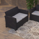 Malmok Outdoor Furniture Resin Loveseat Dark Gray Faux Rattan Wicker Pattern 2-Seat Loveseat With All-Weather Beige Cushions