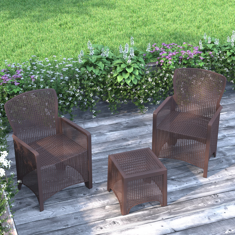 Lanai Outdoor Furniture 3 Item Set Faux Rattan Resin Wicker Lounge Chairs And Side Table Chocolate Brown Patio Furniture
