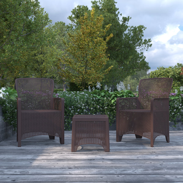 Lanai Outdoor Furniture 3 Item Set Faux Rattan Resin Wicker Lounge Chairs And Side Table Chocolate Brown Patio Furniture