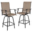 Set of 2 Brett High Back Bar Height Swivel Patio Stools with Powder Coated Metal Frames and Textilene Upholstery