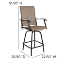 Set of 2 Brett High Back Bar Height Swivel Patio Stools with Powder Coated Metal Frames and Textilene Upholstery
