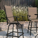 Set of 2 Brett High Back Bar Height Swivel Patio Stools with Powder Coated Metal Frames and Textilene Upholstery