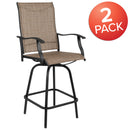 Set of 2 Brett High Back Bar Height Swivel Patio Stools with Powder Coated Metal Frames and Textilene Upholstery