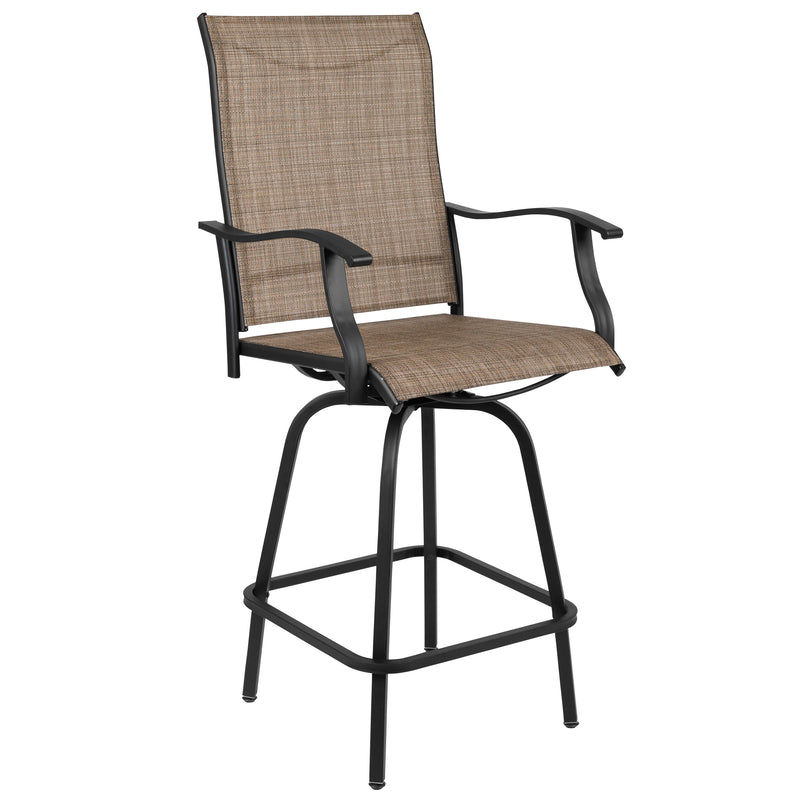 Set of 2 Brett High Back Bar Height Swivel Patio Stools with Powder Coated Metal Frames and Textilene Upholstery