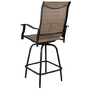 Set of 2 Brett High Back Bar Height Swivel Patio Stools with Powder Coated Metal Frames and Textilene Upholstery