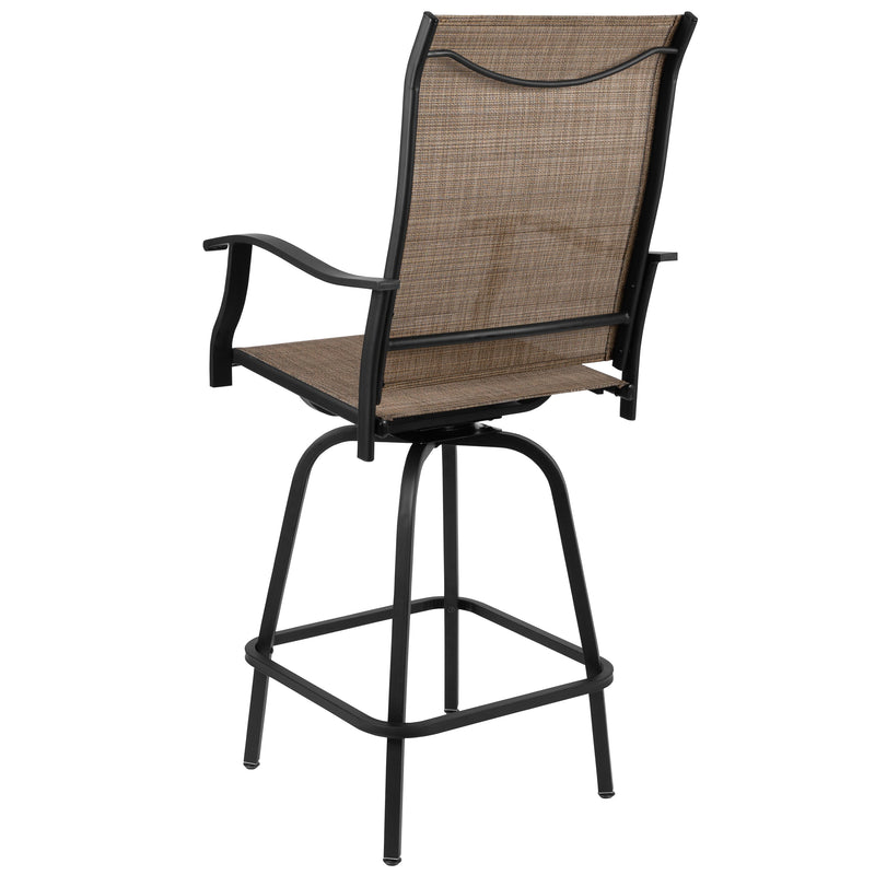 Set of 2 Brett High Back Bar Height Swivel Patio Stools with Powder Coated Metal Frames and Textilene Upholstery