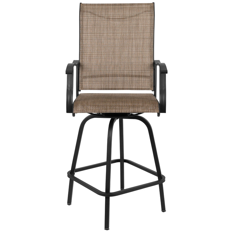 Set of 2 Brett High Back Bar Height Swivel Patio Stools with Powder Coated Metal Frames and Textilene Upholstery