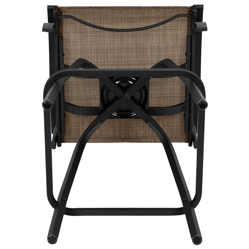 Set of 2 Brett High Back Bar Height Swivel Patio Stools with Powder Coated Metal Frames and Textilene Upholstery
