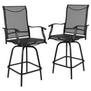 Set of 2 Brett High Back Bar Height Swivel Patio Stools with Powder Coated Metal Frames and Textilene Upholstery