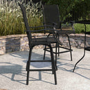 Set of 2 Brett High Back Bar Height Swivel Patio Stools with Powder Coated Metal Frames and Textilene Upholstery