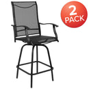 Set of 2 Brett High Back Bar Height Swivel Patio Stools with Powder Coated Metal Frames and Textilene Upholstery