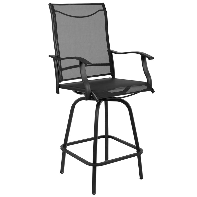 Set of 2 Brett High Back Bar Height Swivel Patio Stools with Powder Coated Metal Frames and Textilene Upholstery
