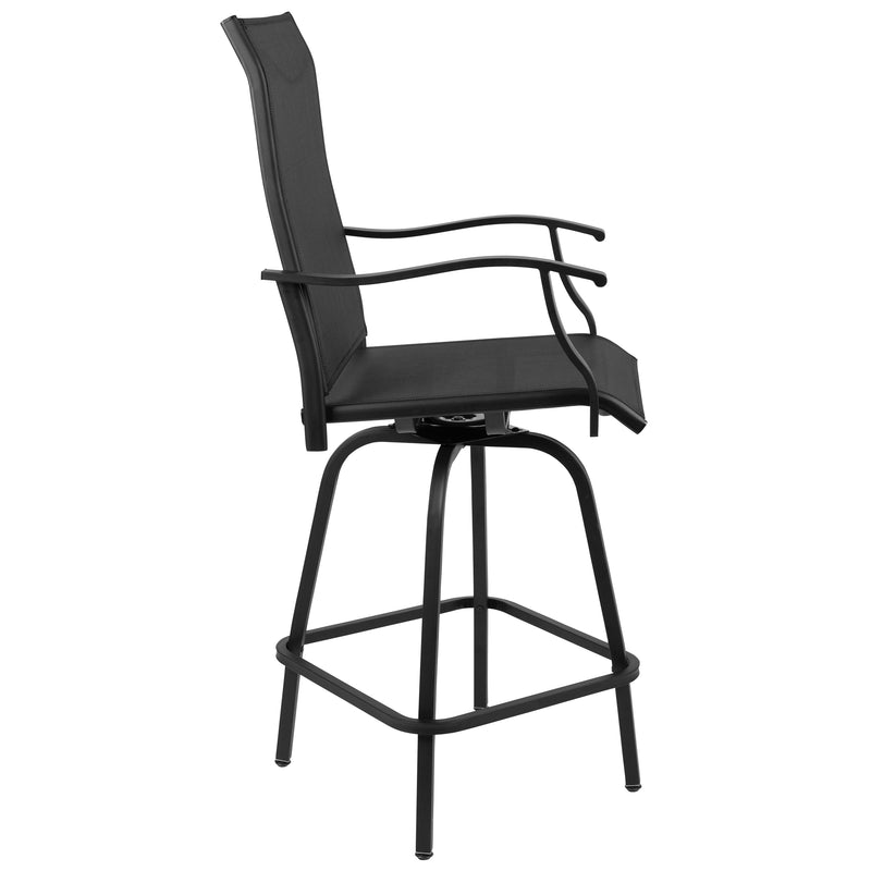 Set of 2 Brett High Back Bar Height Swivel Patio Stools with Powder Coated Metal Frames and Textilene Upholstery