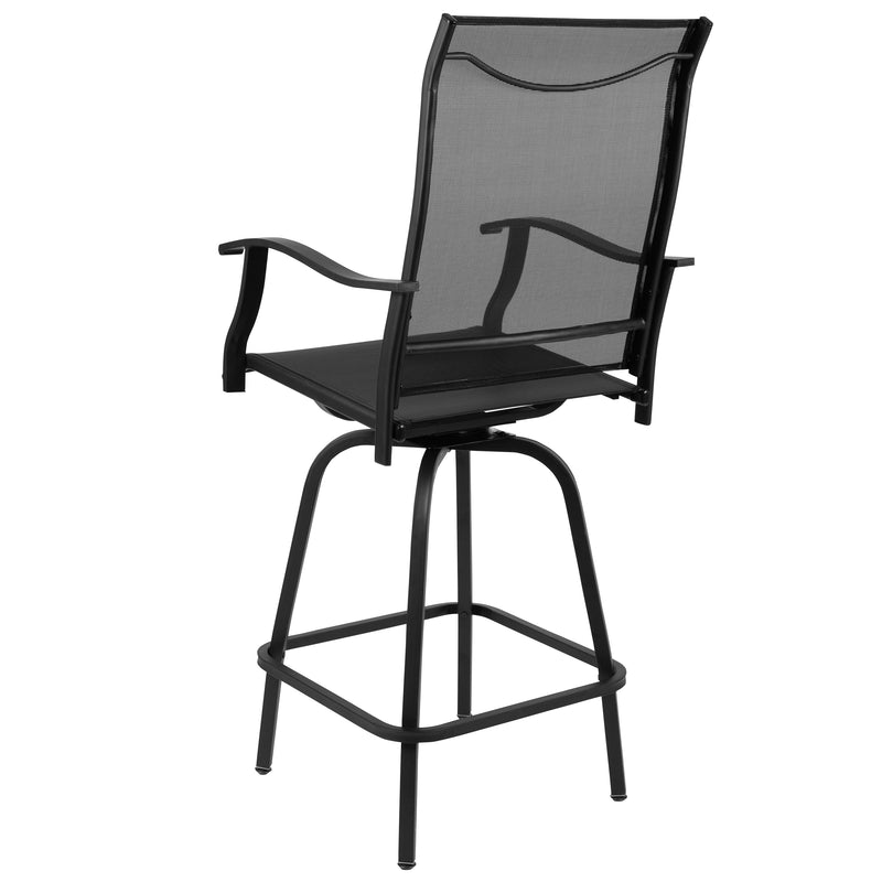 Set of 2 Brett High Back Bar Height Swivel Patio Stools with Powder Coated Metal Frames and Textilene Upholstery