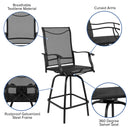Set of 2 Brett High Back Bar Height Swivel Patio Stools with Powder Coated Metal Frames and Textilene Upholstery