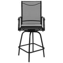 Set of 2 Brett High Back Bar Height Swivel Patio Stools with Powder Coated Metal Frames and Textilene Upholstery