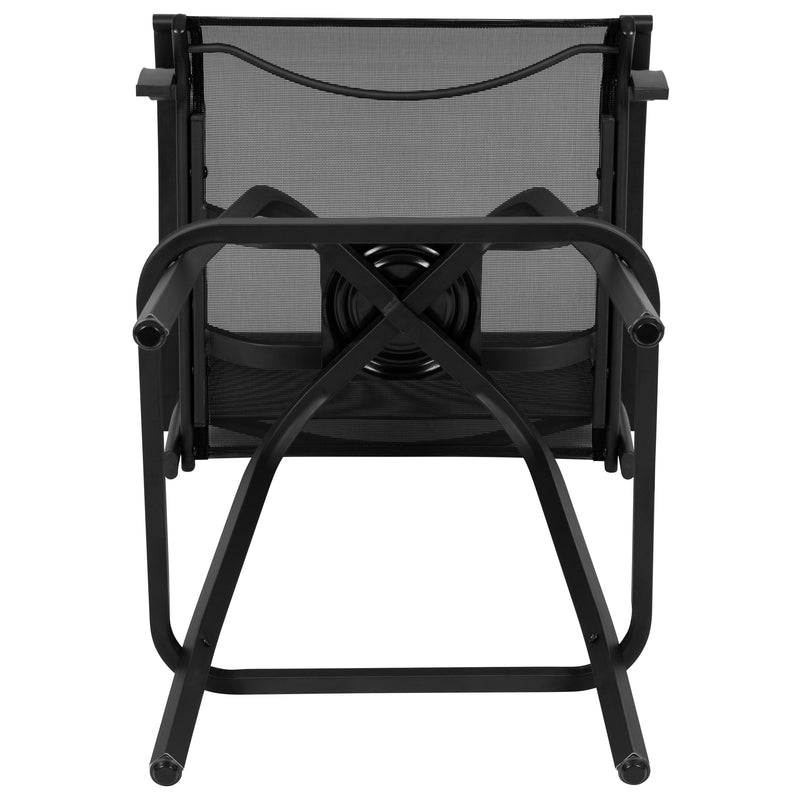 Set of 2 Brett High Back Bar Height Swivel Patio Stools with Powder Coated Metal Frames and Textilene Upholstery
