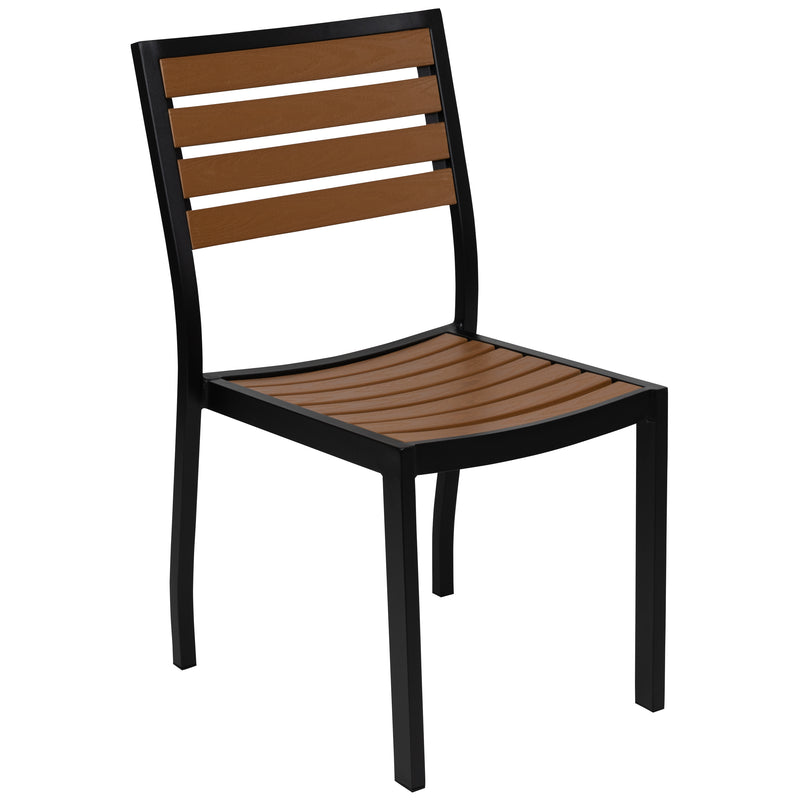 Kersey Outdoor Stackable Side Chair Faux Poly Teak Wood and Metal Patio and Deck Chair for All-Weather Use
