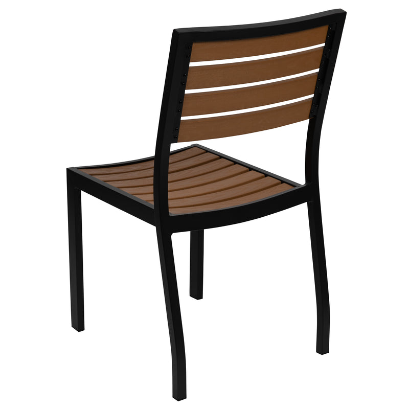 Kersey Outdoor Stackable Side Chair Faux Poly Teak Wood and Metal Patio and Deck Chair for All-Weather Use