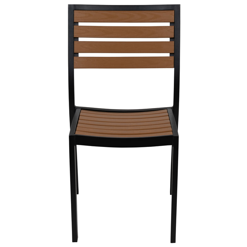 Kersey Outdoor Stackable Side Chair Faux Poly Teak Wood and Metal Patio and Deck Chair for All-Weather Use